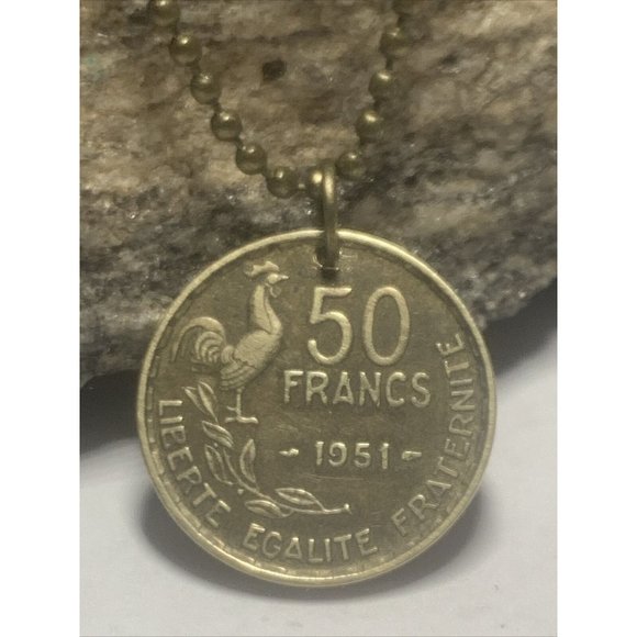 1951 Vintage Circulated France 50 francs coin pendant French. Great Gift 🎁 - Picture 2 of 4